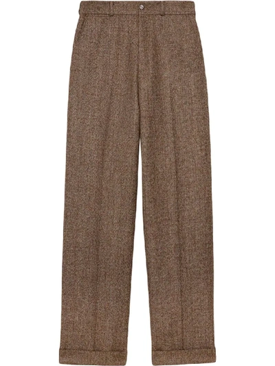 Gucci Wide-leg Wool-tweed Trousers In Beige