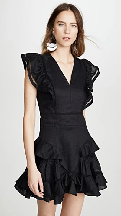 Isabel Marant Étoile Audrey Ruffled Linen Mini Dress In Black