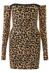 Halpern Off-the-shoulder Leopard-print Mini Dress In Beige,black