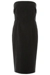 Dolce & Gabbana Woolen Fabric Pinstripe Midi Dress In Grey,black