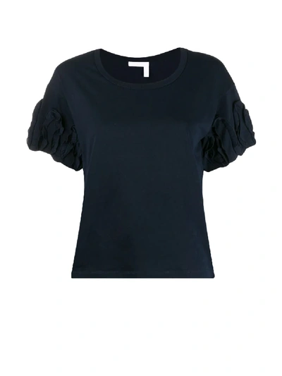 See By Chloé See By Chloè Ruffle-sleeve T-shirt In Ink Navy