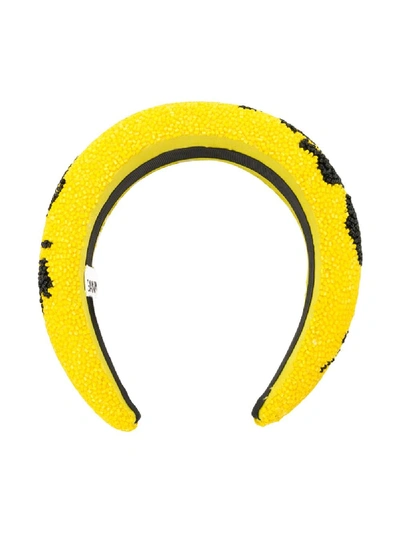 Ganni Abstract Pattern Beaded Hairband In Yellow