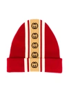 Gucci Interlocking G Stripe Knitted Hat In Red