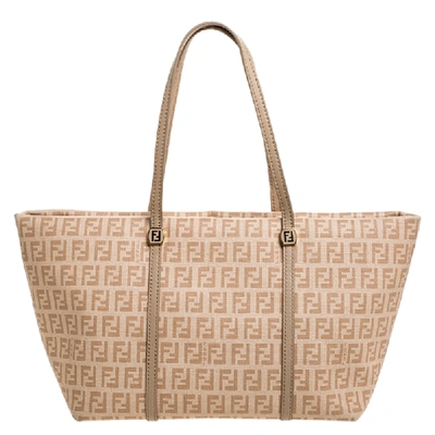 Pre-owned Fendi Peach Zucchino Coated Canvas Small Licious Tote In Orange