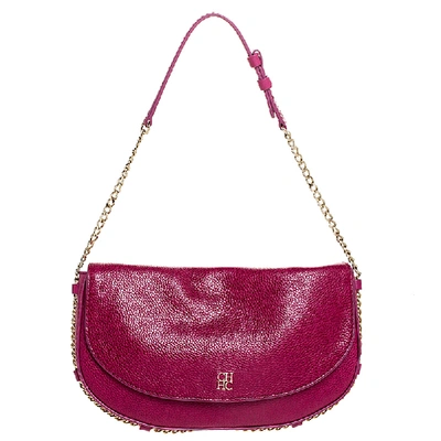 Pre-owned Carolina Herrera Magenta Flap Chain Shoulder Bag In Pink