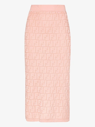 Fendi Logo Jacquard Pencil Skirt In Pastel Pink
