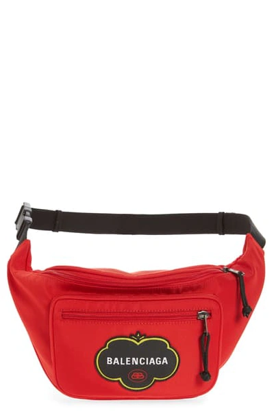 Balenciaga Explorer Logo-appliquéd Nylon Belt Bag In Red