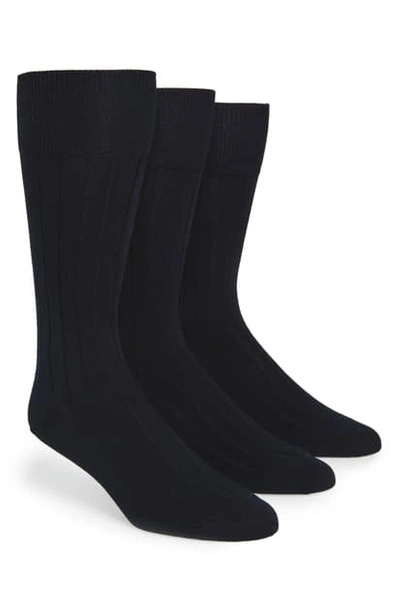 Calvin Klein 3-pack Wide Rib Dress Socks In Navy