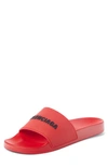 Balenciaga Men's Logo Rubber Pool Slide Sandals In Red Black