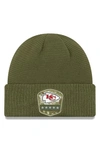 New Era Kansas City Chiefs On-field Salute To Service Cuff Knit Hat In Olive