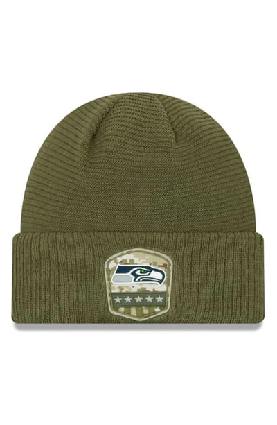 New Era Seattle Seahawks On-field Salute To Service Cuff Knit Hat In Olive
