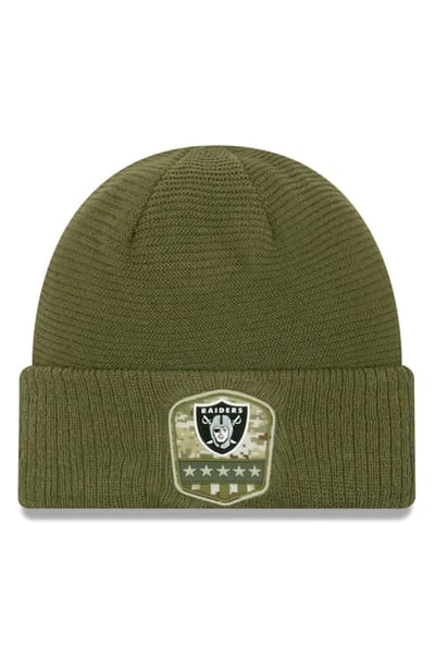 New Era Oakland Raiders On-field Salute To Service Cuff Knit Hat In Olive