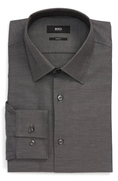 Hugo Boss Slim Fit Solid Dress Shirt In Charcoal