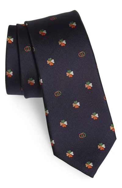 Gucci Gg Shamrock Silk Tie In Blue