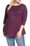 Bobeau Brushed Knit Babydoll Top In Berry