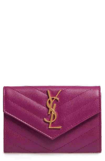 Saint Laurent 'monogram' Quilted Leather French Wallet In Dark Grape