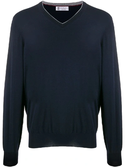 Brunello Cucinelli Long-sleeve Fitted Jumper In Blue