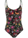 La Doublej Scoop-back Amalfi-print Swimsuit In Black