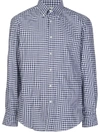 Brunello Cucinelli Gingham Print Curved Hem Shirt In Blue