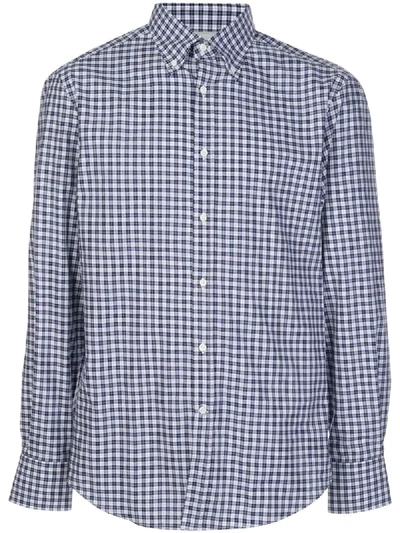 Brunello Cucinelli Gingham Print Curved Hem Shirt In Grey