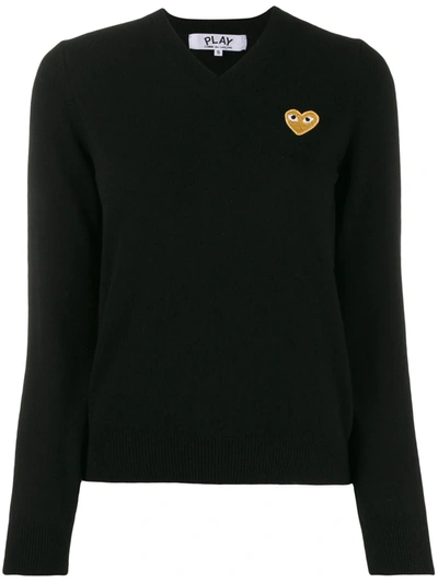 COMME DES GARÇONS PLAY HEART-PATCH V-NECK WOOL SWEATER