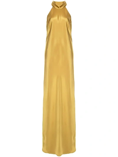 Galvan Textured Halterneck Evening Dress In Yellow