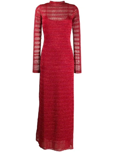 M Missoni Metallic Knit Maxi Dress In Red