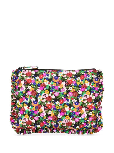 La Doublej Floral Zipped Clutch In Black