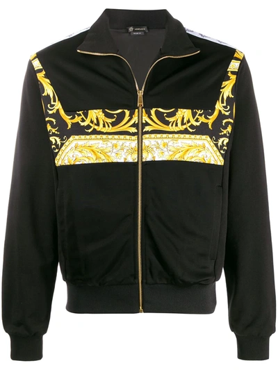 Versace Barocco Print Techno Jersey Track Jacket In Black,yellow,white