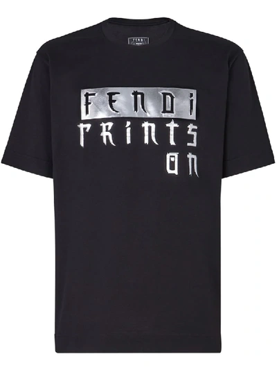 Fendi Prints On Metallic Logo T-shirt In Black