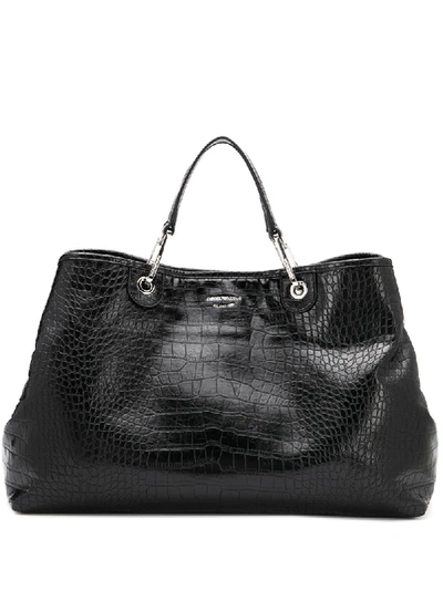 Emporio Armani Crocodile-effect Tote Bag In Black