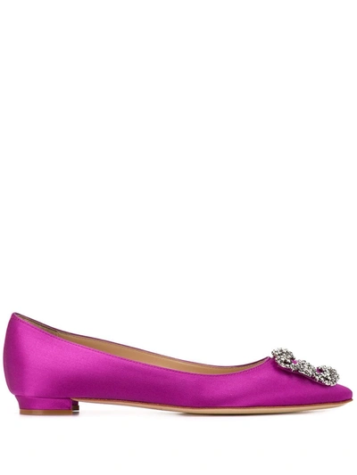 Manolo Blahnik .satin Hangisiflat Ballerina Shoes In Pink