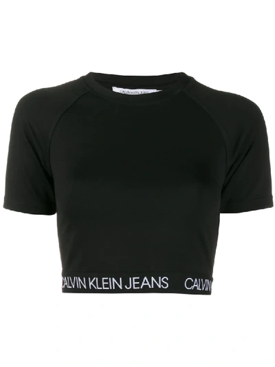 Calvin Klein Jeans Est.1978 Logo Band Cropped Top In Black