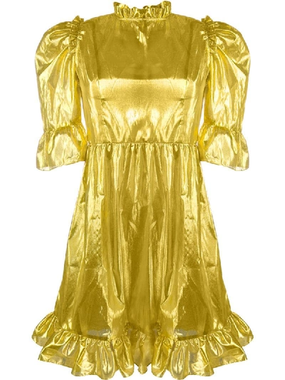 Batsheva Spring Prairie Metallic Mini Dress In Gold+lame