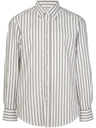 Brunello Cucinelli Striped Curved Hem Shirt In White