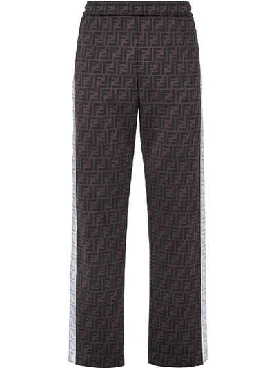 Fendi Prints On Ff Track Trousers In Brown