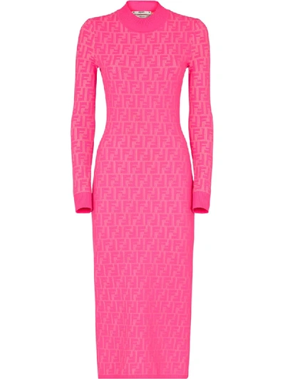 Fendi Prints On Monogram Midi Dress In Pink