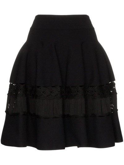 Alexander Mcqueen Crochet-paneled Ribbed Stretch-knit Mini Skirt In Black