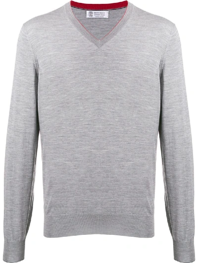 Brunello Cucinelli Long-sleeve Fitted Jumper In Grey
