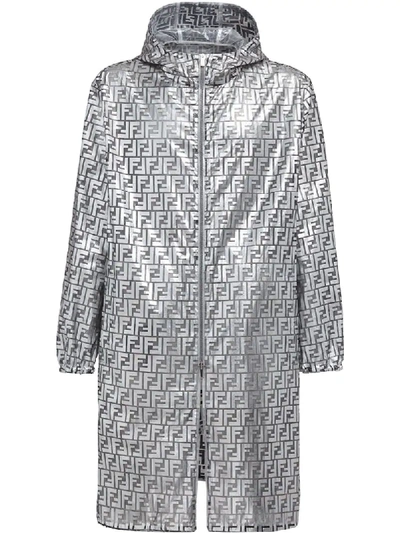 Fendi Prints On Metallic Monogram Raincoat In Silver