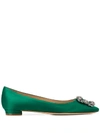 Manolo Blahnik .satin Hangisiflat Ballerina Shoes In Green