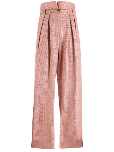Fendi Perforated Loose High-rise Trousers In Pink