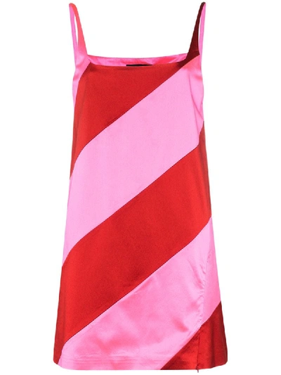 House Of Holland Striped Satin Mini Dress In Pink