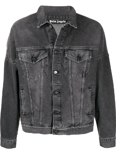 Palm Angels Distressed Logo-print Denim Jacket In Black
