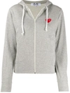 Comme Des Garçons Play Felpa Con Cappuccio E Zip Grigio Chiaro In Cotone Con Logo Cuore Rosso In Grey