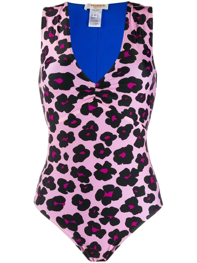 La Doublej Capri Leopard-print Ruched Swimsuit In Pink