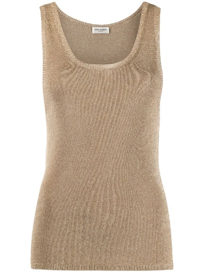 Saint Laurent Metallic Scoop-neck Waistcoat In Gold