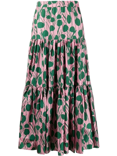 La Doublej X Mantero Moses Rosa Print Flared Skirt In Pink