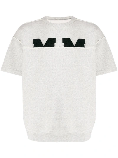Maison Margiela S/s Cotton Sweatshirt W/bouclé Logo In Grey