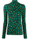 La Doublej X Mantero Flower Leopard Turtleneck Top In Green